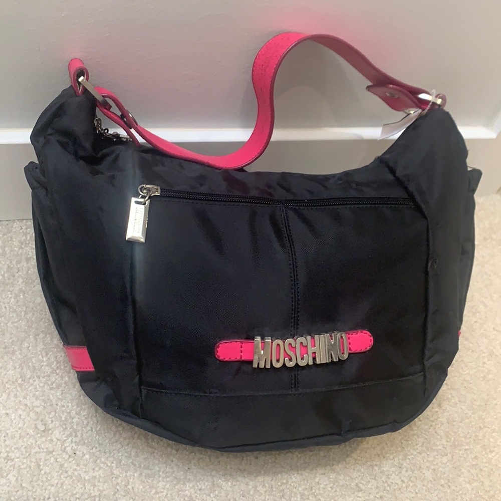 Moschino authentic shoulder bag black and pink woman purse tote